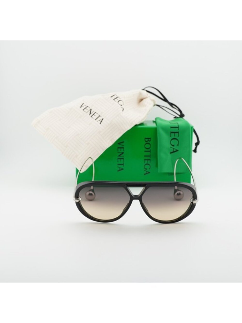 Bottega Veneta BV1273S 010 Sunglasses Black/Silver Geometric Frame, Brown - Picture 11 of 11